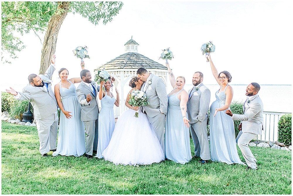 light blue and gray bridal party