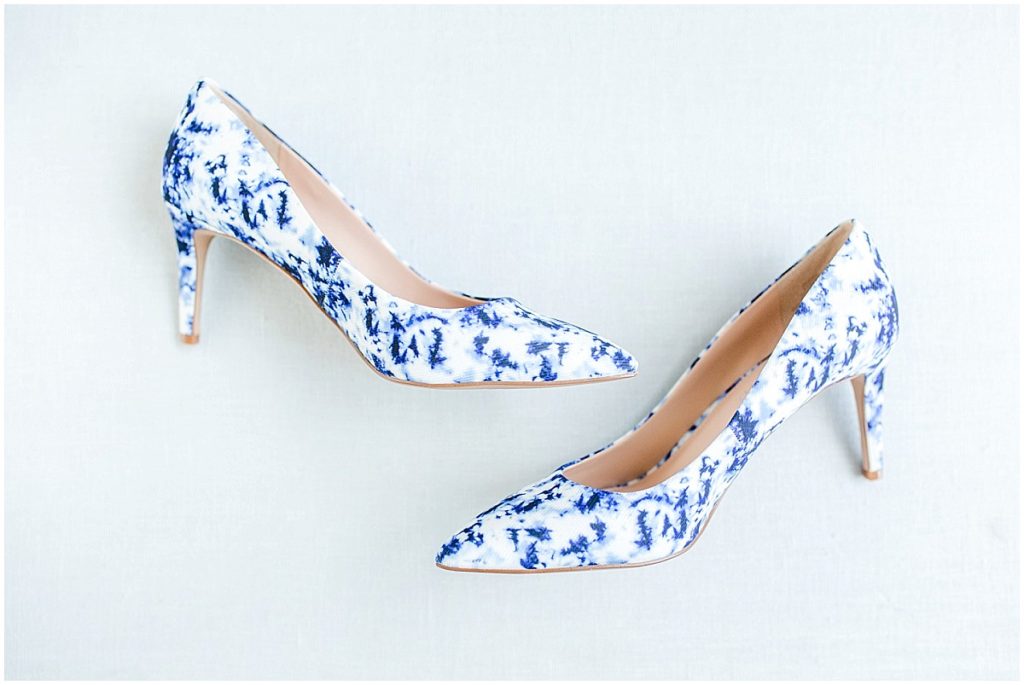 blue and white floral tie dye watercolor wedding shoes