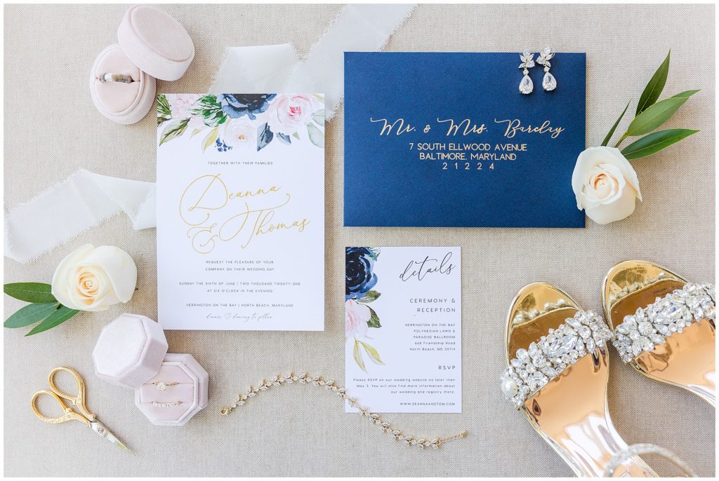 Herrington on the Bay wedding - blue, blush, and gold details by Chesapeake Charm Photography