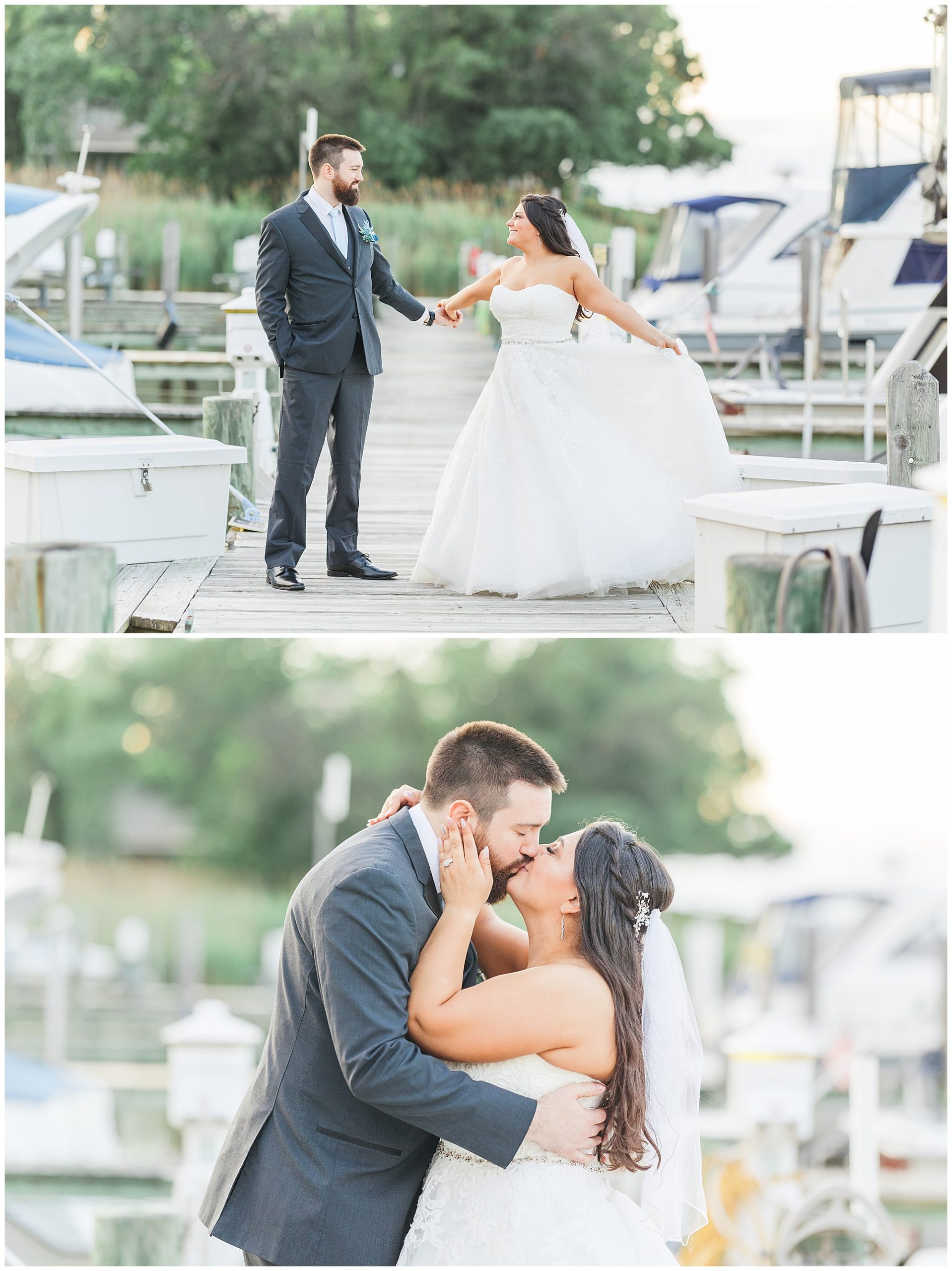 eastern yacht club wedding bride groom sunset portraits baltimore maryland waterfront pier docks
